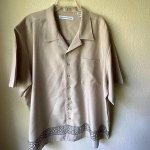 Irvine Park Khaki Tan w/ Black Embroidery Cuban Cigar Button Top Shirt size …